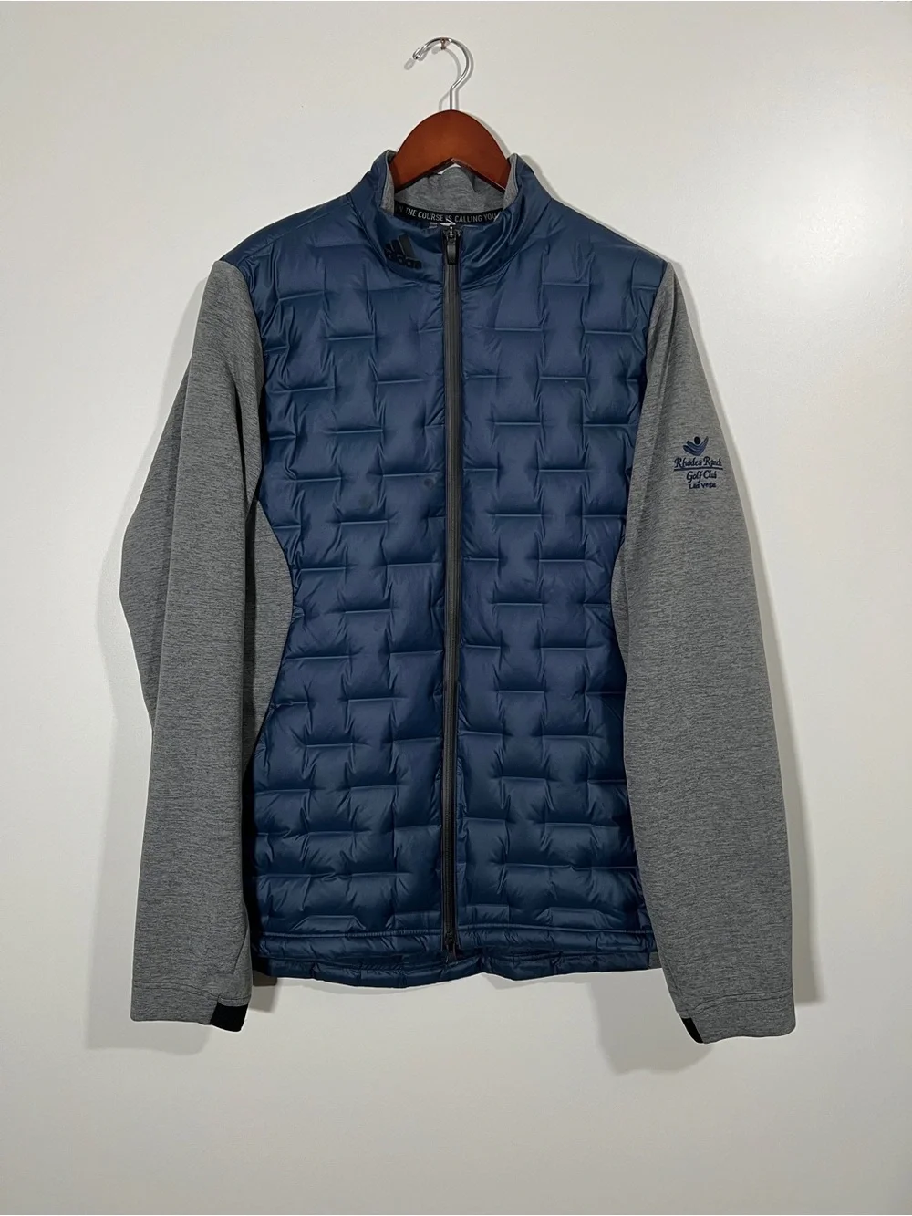 Adidas Frostguard Insulated Golf Jacket Quilted Blue/Gray Size Large Rhodes LV